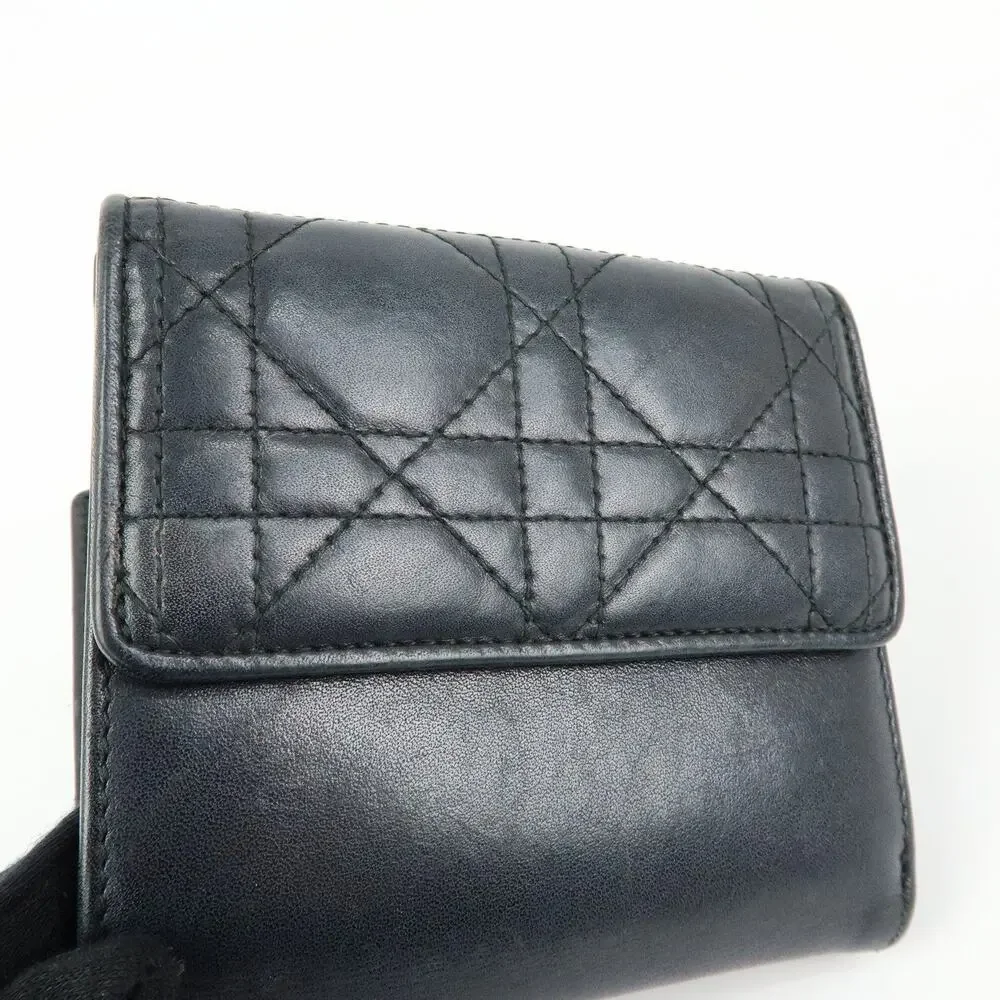 Christian Dior Cannage Lambskin Bi-fold Compact Wallet Black